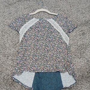 Floral Lace High-Low Top Pink & Green